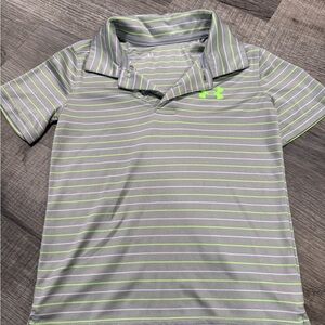 Under Armour Kids Polo in Gray and Neon Green Stripes